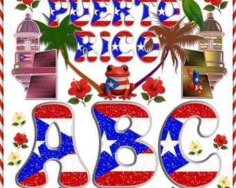 Pacote de PNGs do alfabeto da bandeira de Porto Rico, Clipart Boricua (Download instantâneo)