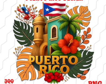 Puerto Rico Design png, Hibiscus, Coquí Frog, Colonial Building (Instant Download)