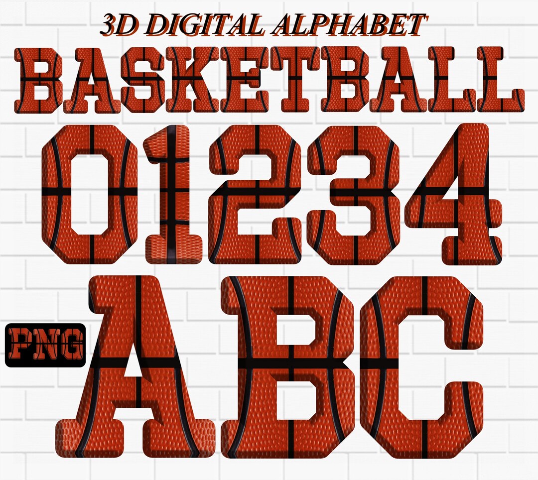 Basketball Font PNG Pack: 3D Sports Alphabet & Numbers (digital ...
