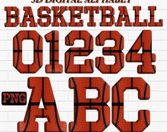 Basketball Font PNG Pack: 3D Sports Alphabet & Numbers (Digital Download)