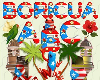 Puerto Rico Flag Alphabet Cultural PNG Bundle  Boricua Letters & Elements  Includes Numbers
