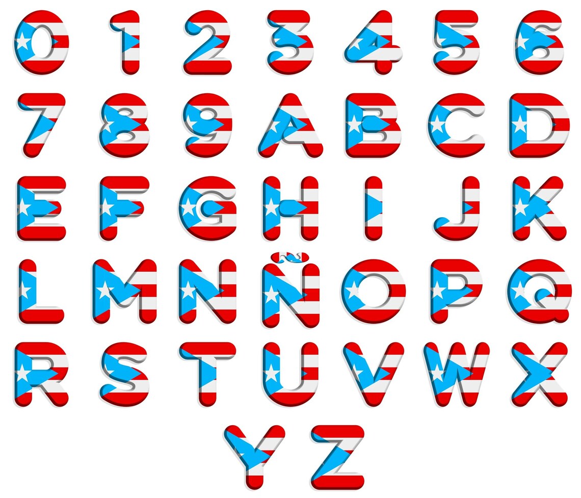 Puerto Rico Flag Alphabet Png,boricua Font, Caribbean Design Elements ...