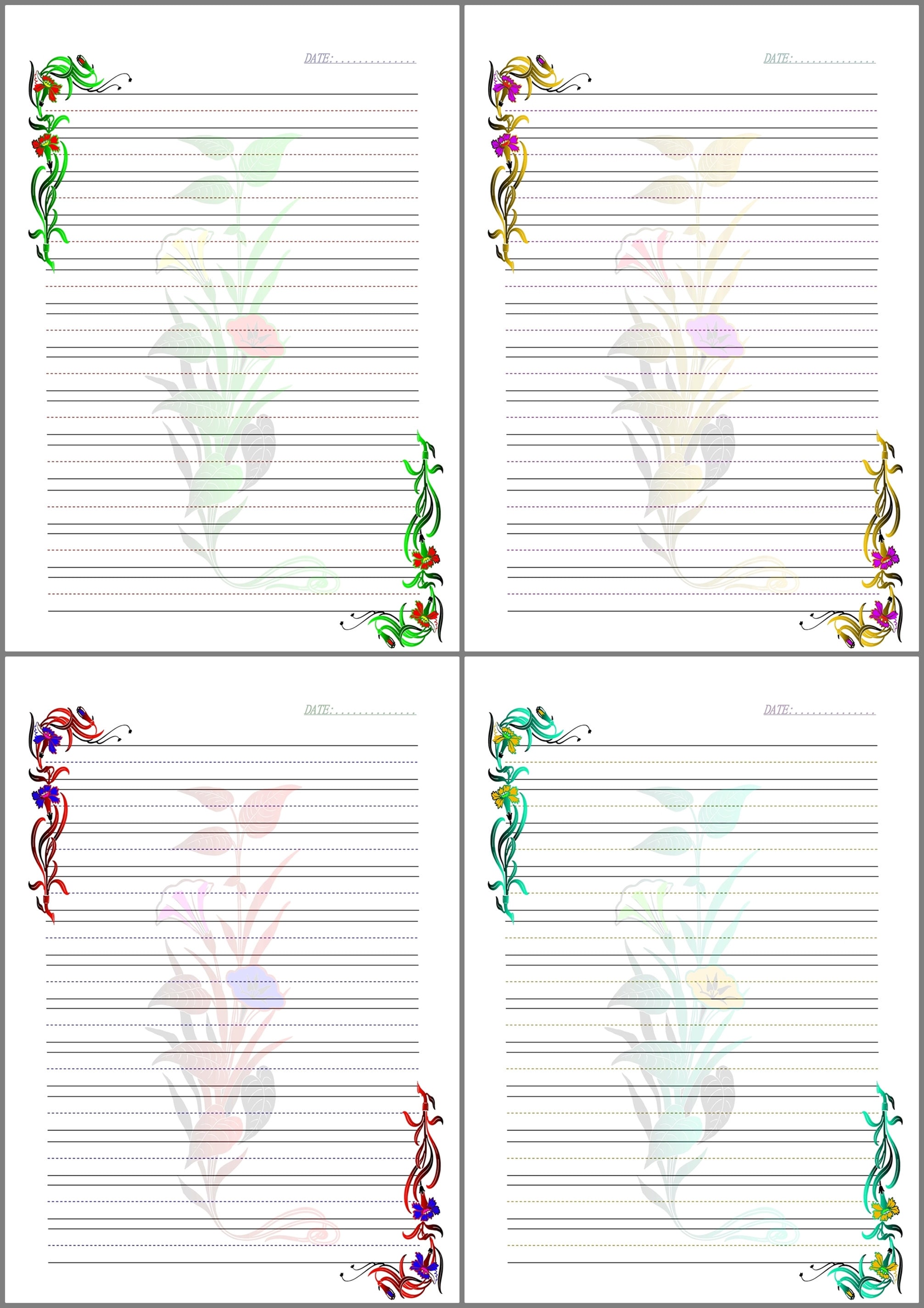 Fancy Paper Example Printable Stationery Papers, Lined and Unlined Fancy Papers PDF, Floral ...