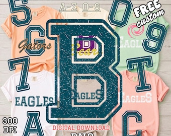 Vintage Varsity Alphabet PNG Bundle | Distressed College Font A-Z (Digital Download)