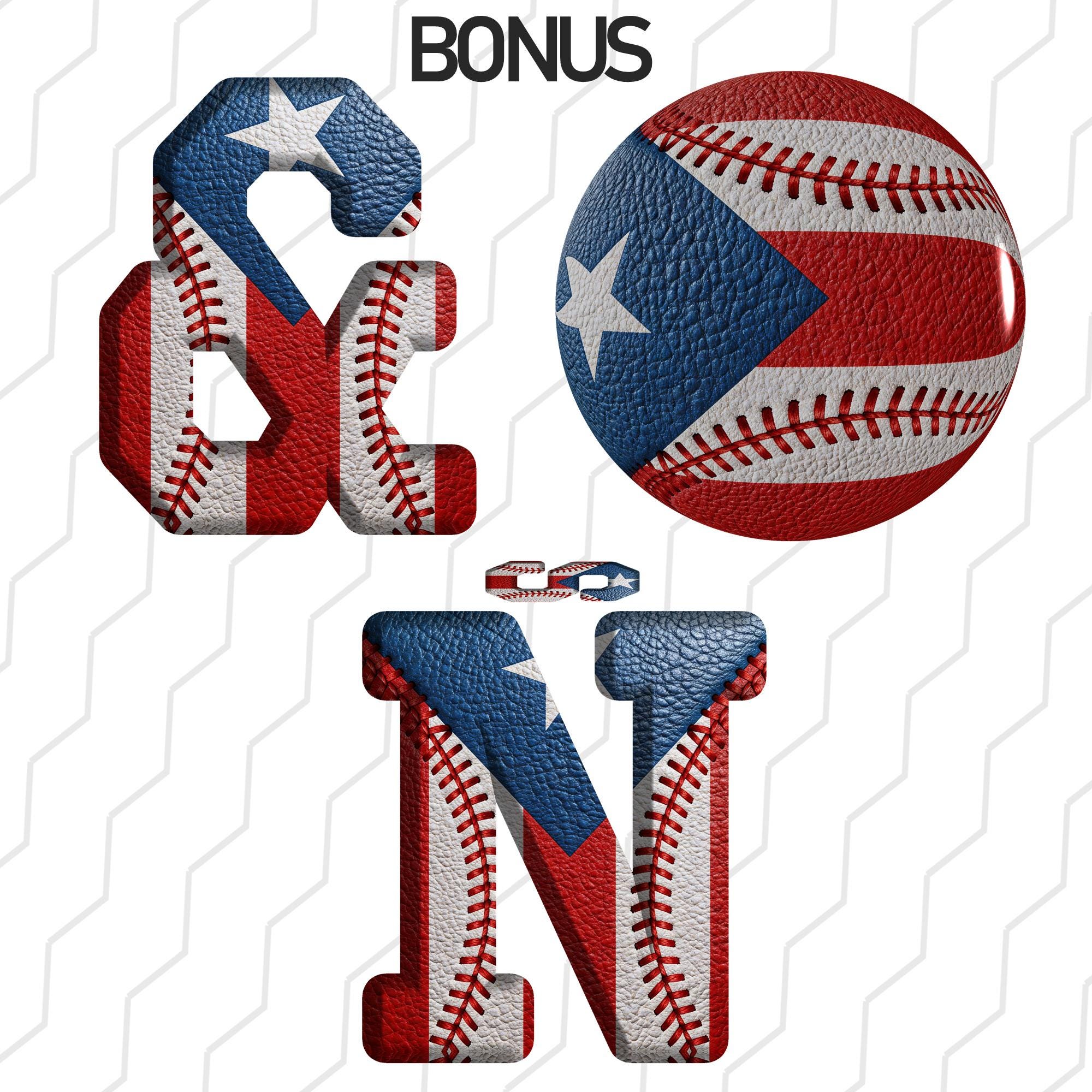 Puerto Rico Flag Alphabet PNG Bundle, Boricua Baseball Letters (digital ...