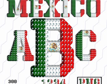Mexico Flag Alphabet & Numbers PNG Bundle | Mexican Sports Letter Clipart