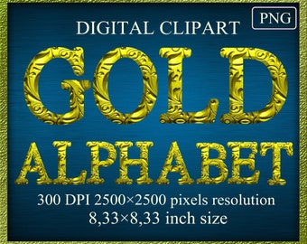 Luxury Gold Alphabet Clipart | Ornate Floral Letters, Numbers (Digital Download)