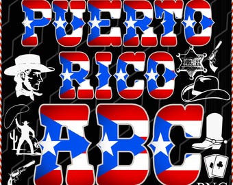 Puerto Rico Cowboy Alphabet PNG — Western Flag Letters & Numbers
