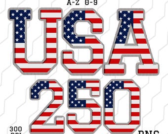 USA Flag Alphabet PNG Bundle | America 250 Letters, Numbers (Digital Download)