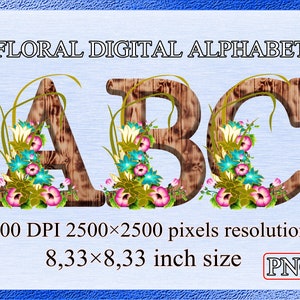 wooden font alphabet clip art png,wooden letters and numbers with flowers,3d effect alphabet,digital wooden alpha,realistic wooden letters