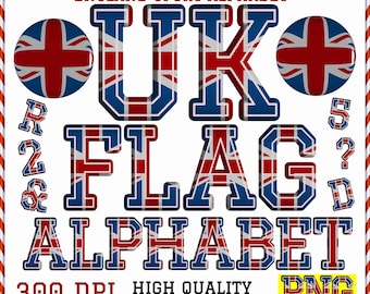 Union Jack Alphabet PNG: UK Flag Letters, Numbers (Digital Download)