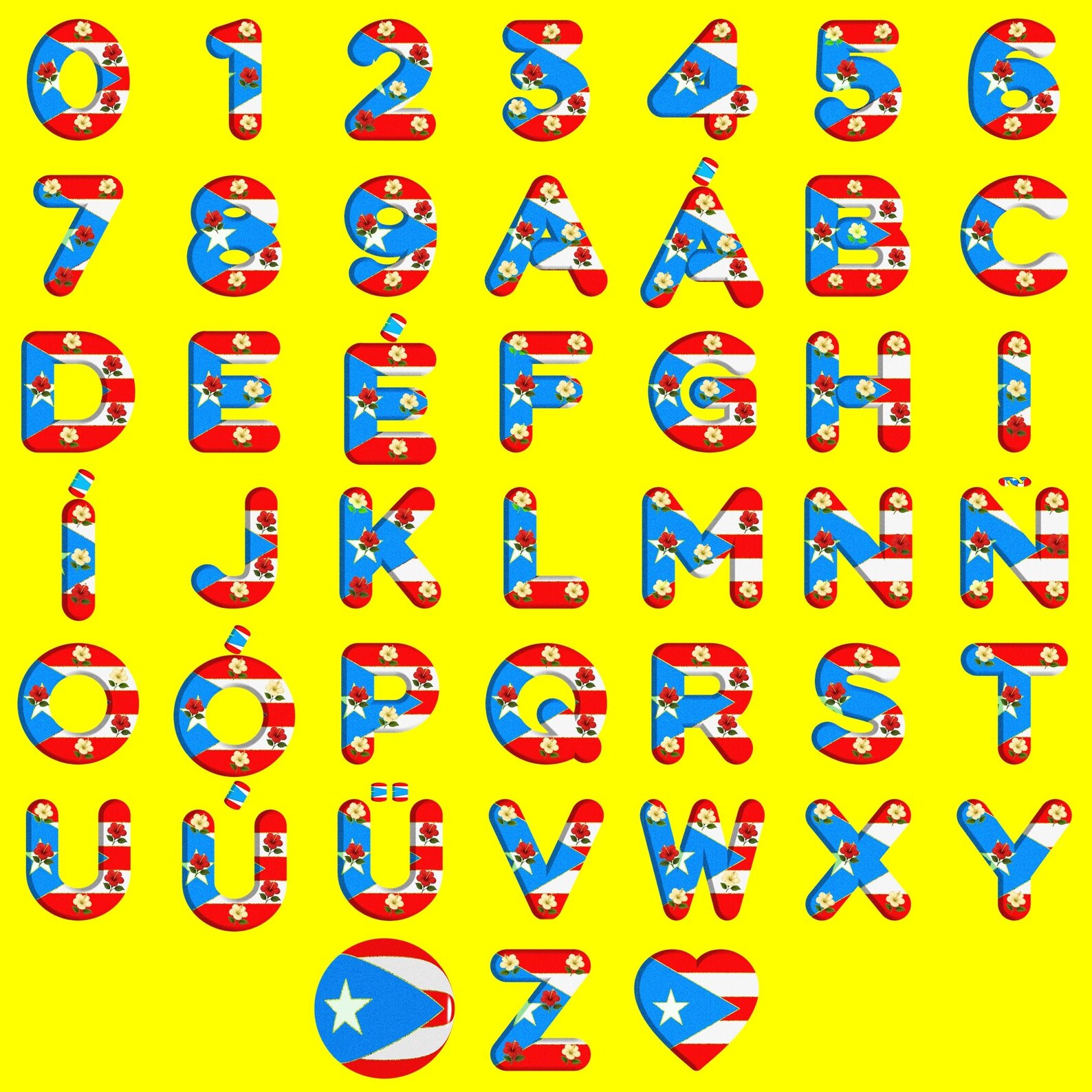 Puerto Rico Flag Alphabet Cultural PNG Bundle Boricua Letters ...