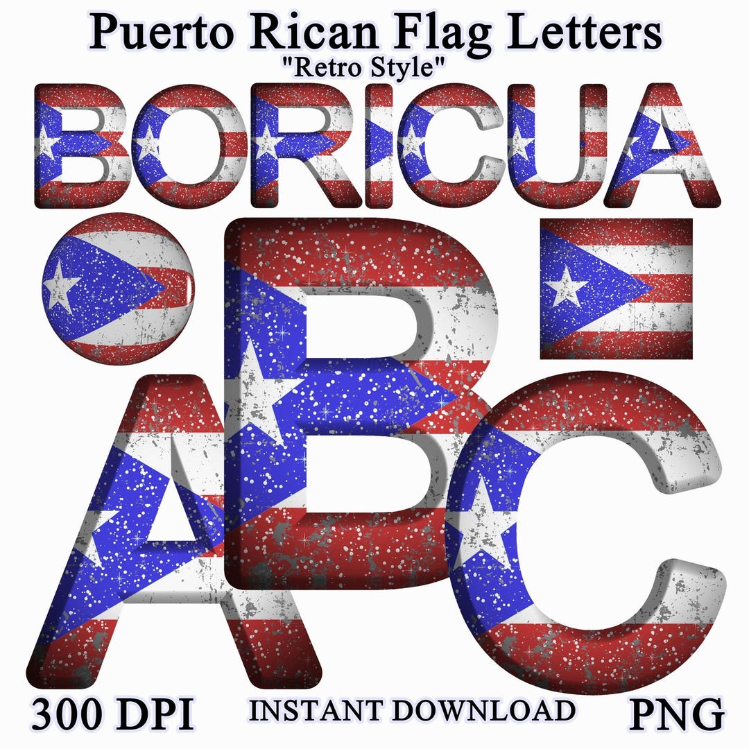 Puerto Rican Flag Alphabet PNG: Retro Boricua Font (digital Download ...