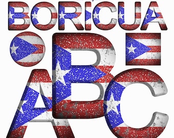 Alfabeto da bandeira de Porto Rico PNG: Fonte Retro Boricua (Download digital)