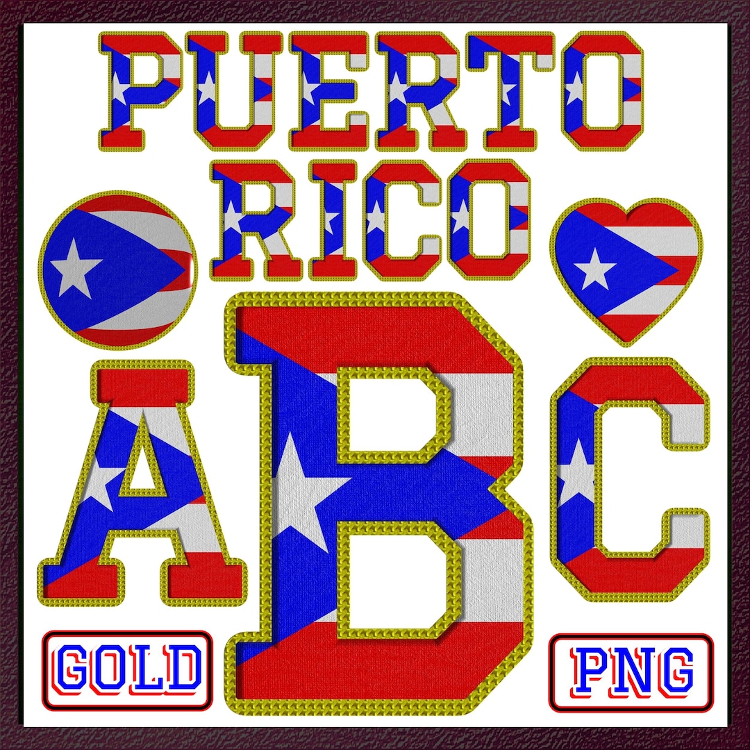 Puerto Rico Flag Alphabet PNG Clipart: Gold Framed Letters (digital ...