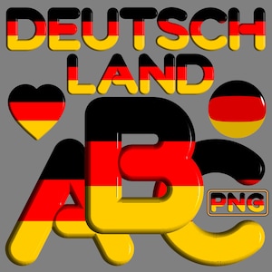 Letras y números del alfabeto de la bandera de Alemania, imágenes prediseñadas de letras alemanas patrióticas, orgullo alemán de color negro, rojo y amarillo, bandera de Alemania SVG