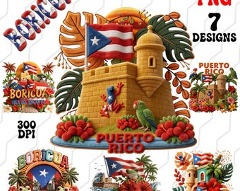 Puerto Rico 3D Faux Yarn Bundle, 7 Boricua Embroidery PNGs, COMMERCIAL USE