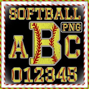 Parche de chenilla de softbol con alfabeto y números PNG / Letras deportivas universitarias A-Z 0-9 / Regalo para el Día de la Madre + 1 diseño adicional / Descarga instantánea