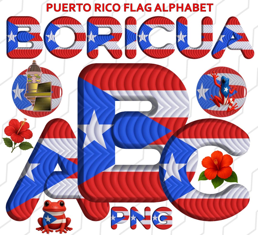 Puerto Rico Flag Alphabet PNG Set With Spanish Letters, Numbers, and ...
