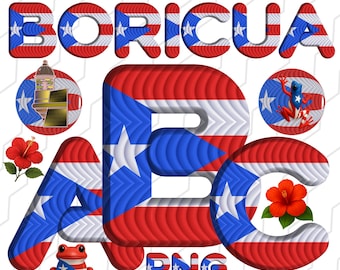 Puerto Rico flag alphabet PNG set with Spanish letters, numbers, and DIY elements