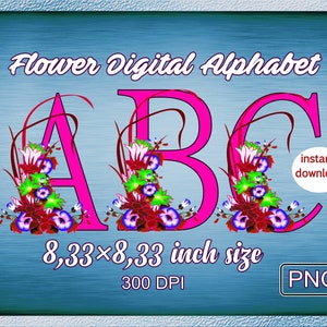Blumen Schrift png Clipart, Wildblumen Alphabet, Scrapbooking, digitale Buchstaben Zahlen, PNG Buchstaben, bunte Buchstaben
