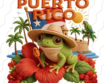 Puerto Rico Faux Yarn Frog Design, 3D Boricua 300 DPI png