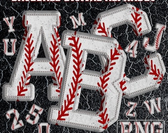 3D Baseball Font PNG: Chenille Alpha & Numbers (Digital Download)