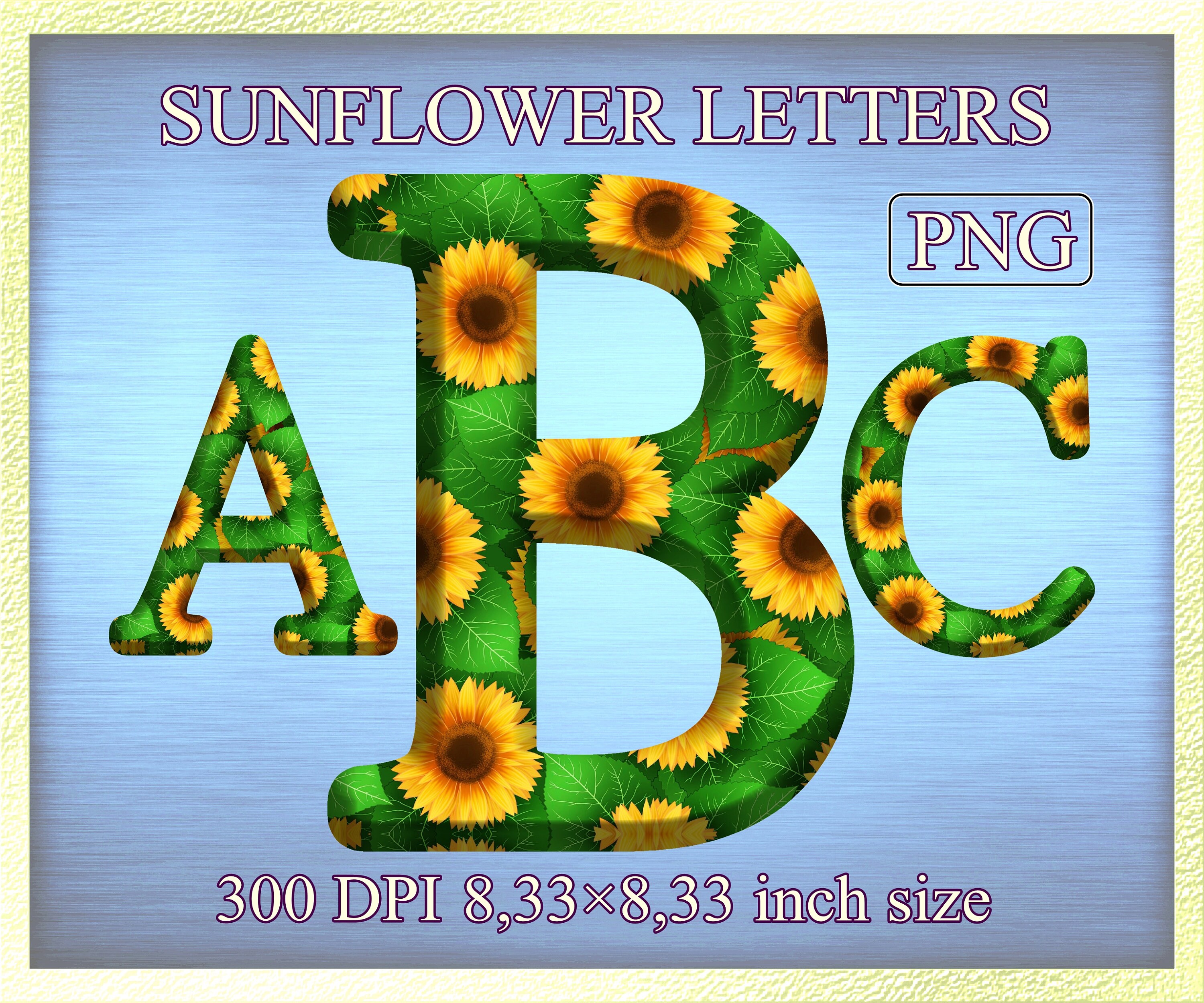 Sunflower Font Alphabet Clip Art: 3D Green & Yellow Letters PNG ...