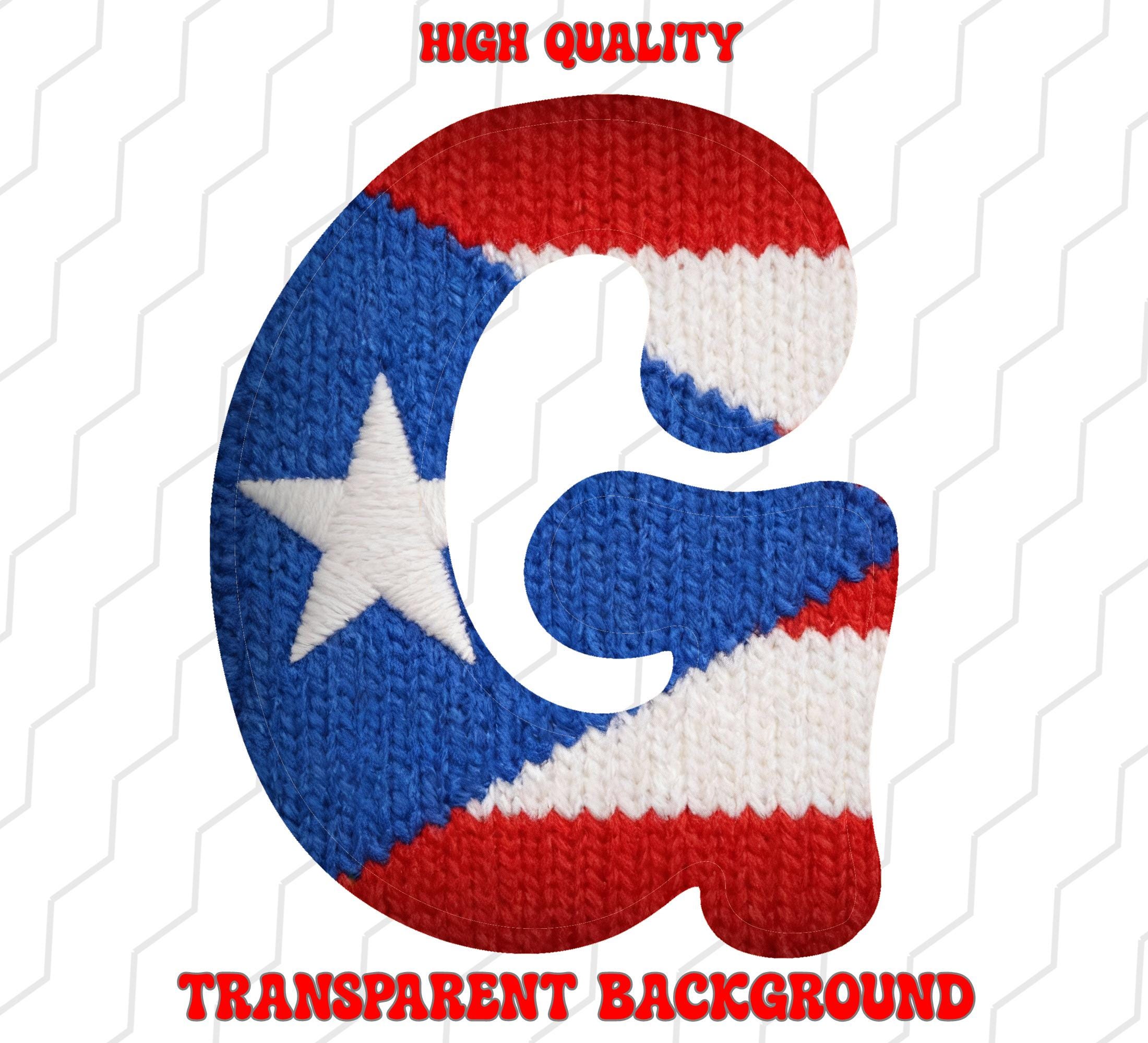Puerto Rico Flag Alphabet & Numbers PNG Knitted Texture Letters Boricua ...