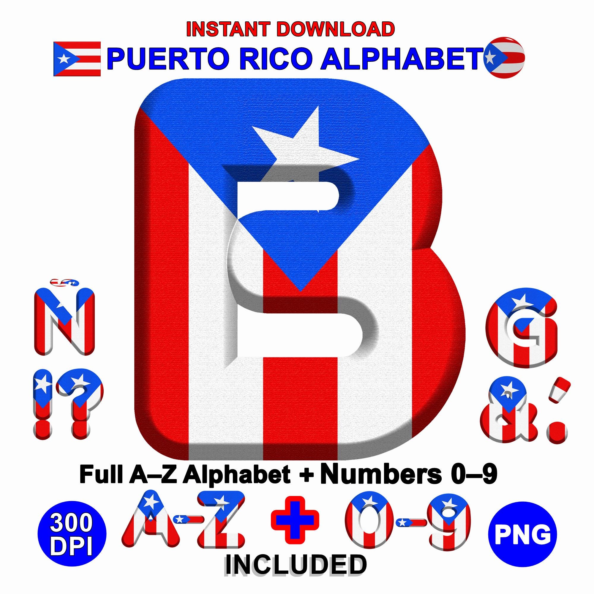 Puerto Rico Flag PNG Alphabet: Patriotic Letters, Numbers, & Clipart - Etsy