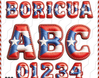 Puerto Rico Flag Alphabet PNG Bundle - Boricua Letters & Numbers Set, 300 DPI Sublimation