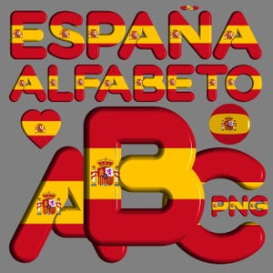 alfabeto da bandeira da Espanha para imprimir, bandeira espanhola, letras e números, fonte vermelha e amarela, fonte 3D, clipart das cores da bandeira nacional da Espanha,