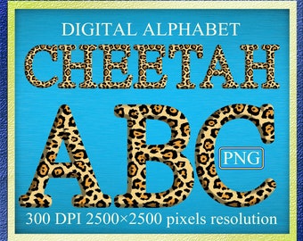Gepardenmuster-Alphabet-Cliparts: Tier-Schriftart PNG (Digitaler Download)