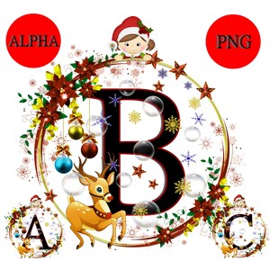 Kerstalfabet PNG-clipart, letters van de kerstman, kerstrendier, kerstornament ingelijst lettertype, kaarten maken, cadeau voor kinderen