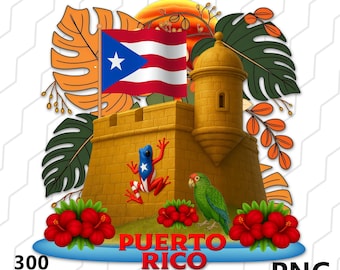 Puerto Rico Fortress PNG, El Morro, Hibiscus, Parrot, Coquí  Instant Download