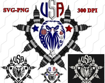 USA Eagle Veteran PNG SVG | Patriotic Heart Design | 4th of July Sublimation