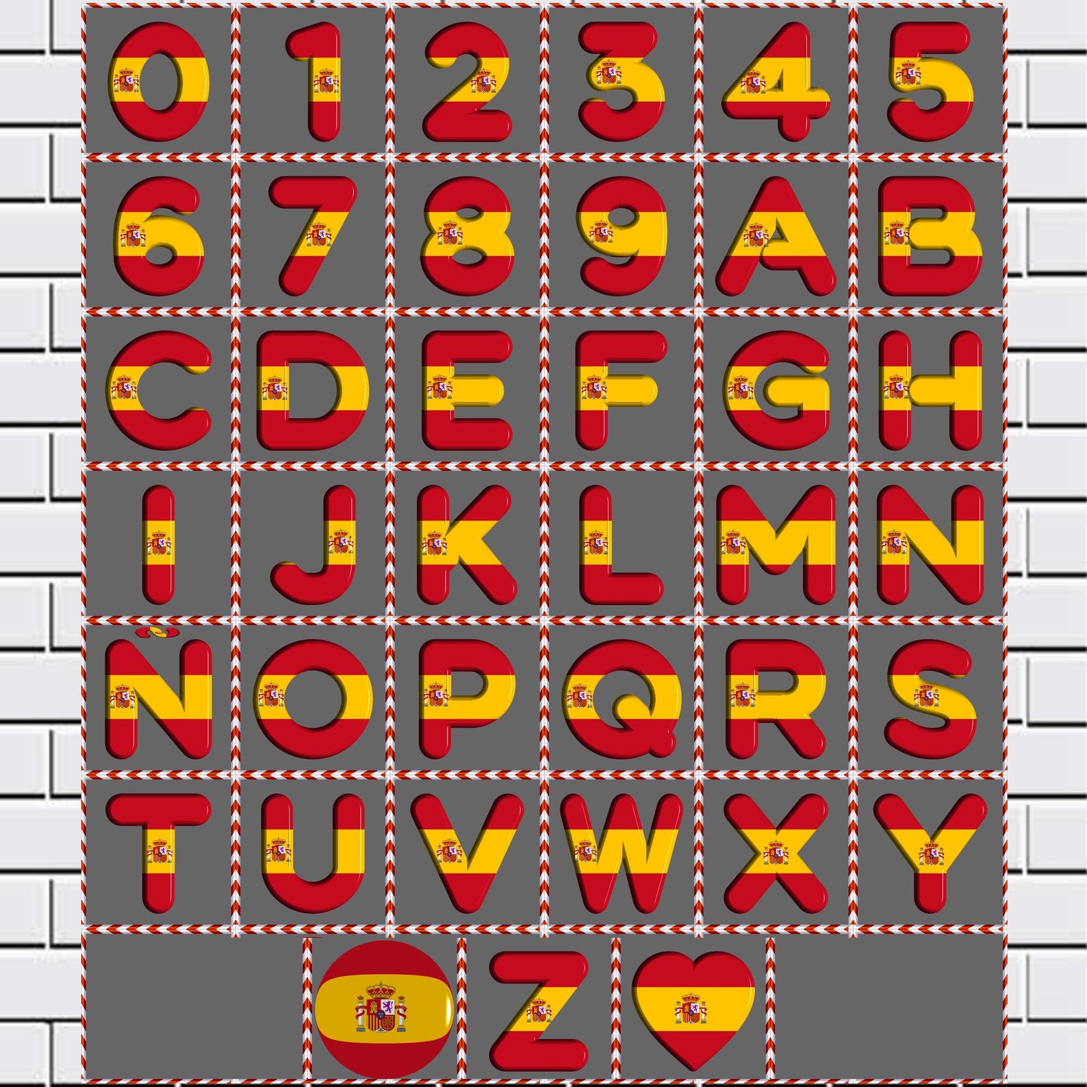 Printable Spain Flag Alphabet, Bandera Española, Letters and Numbers ...