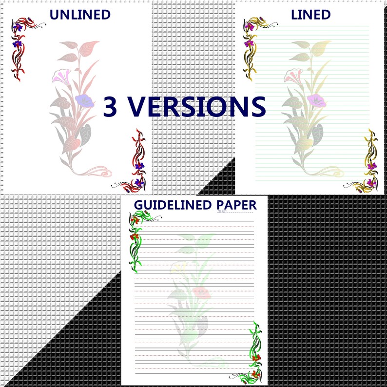 Guidelined Paper.pdf Printable Stationery Papers, Lined and Unlined Fancy Papers PDF, Floral ...