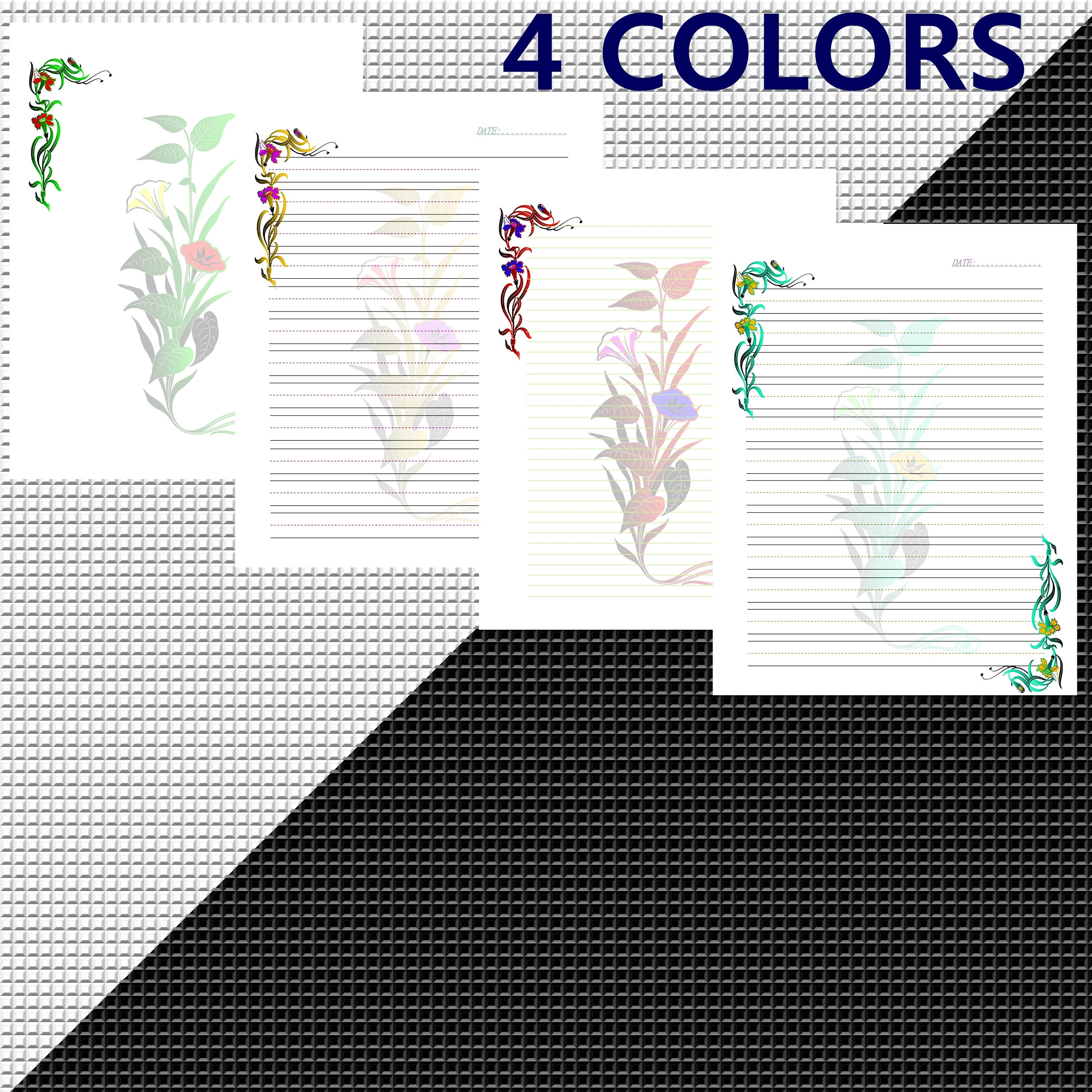 Printable Stationery Papers, Lined and Unlined Fancy Papers PDF, Floral ...