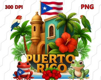 Puerto Rico Heritage PNG, Tropical Art, Hibiscus, Parrot (Digital Download)