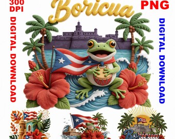Boricua PNG Bundle, Puerto Rico Design Pack, Coqui Frog Sublimation Bundle