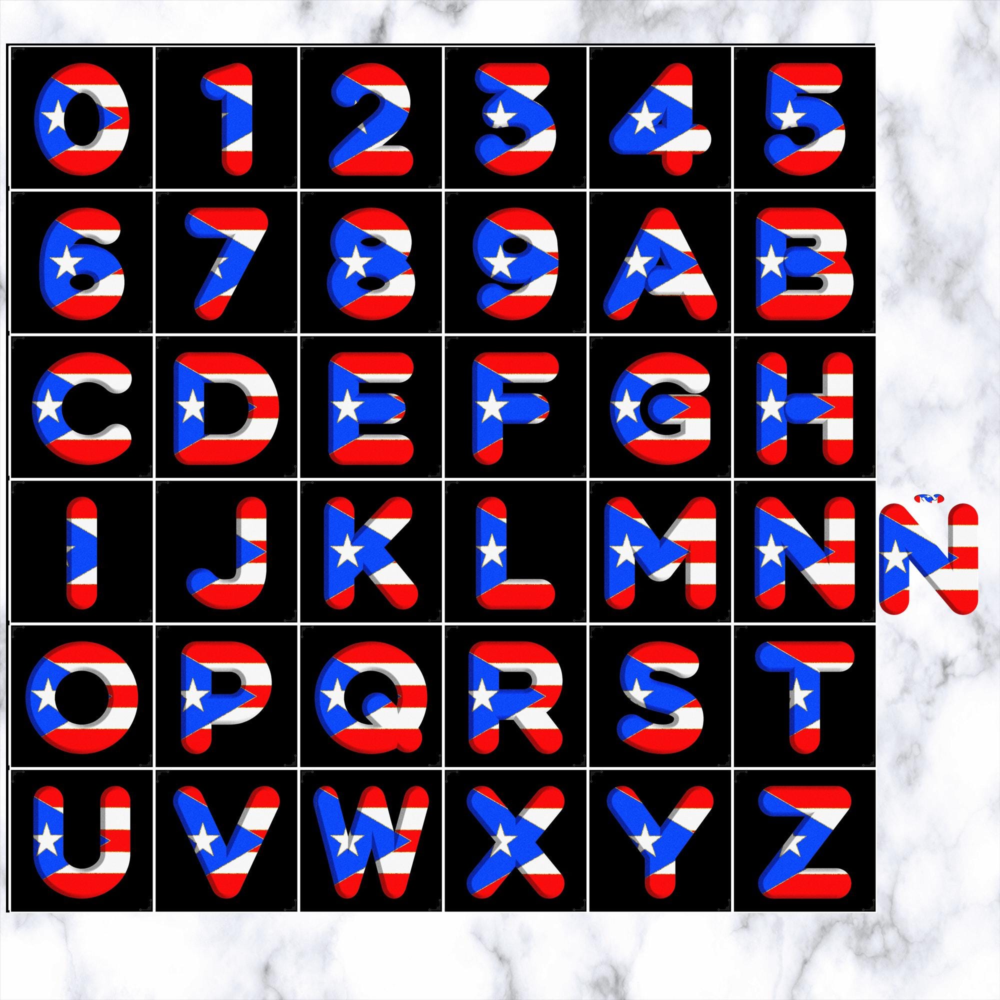 Puerto Rico Flag Alphabet PNG: 3D Letters, Numbers, Icons (digital ...