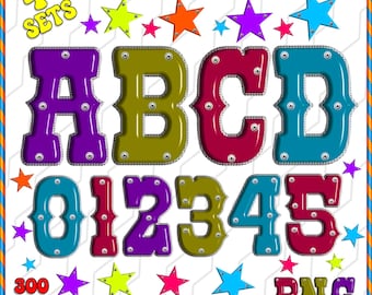 Western Cowboy 3D Alphabet PNG Bundle - 4 Saloon Style Font Sets & Stars, Commercial Use