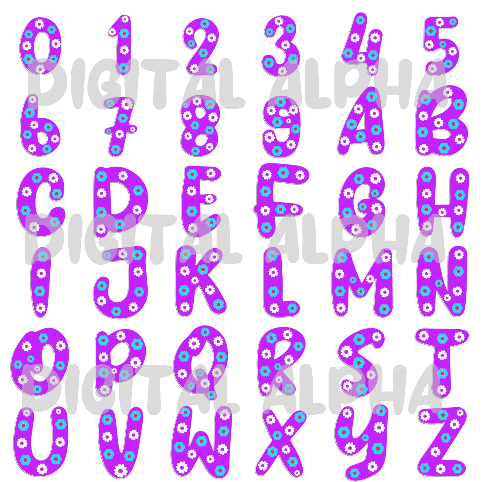 Floral Alphabet Bundle PNG | 4 Colored A-Z Sets + Numbers | 14 Flowers ...