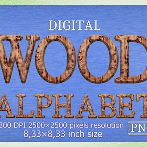 3D wooden alphabet and numbers clip art, realistic wooden letters and numbers, printable alphabet set, digital png files,Rustic Font