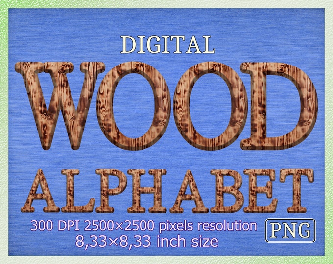 Wooden Alphabet & Numbers Clip Art: Rustic Font (PNG Digital Files) - Etsy