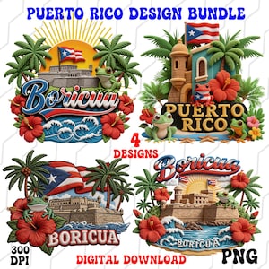 Boricua Pride Puerto Rico PNG Bundle - 4 High-Res Sublimation Designs