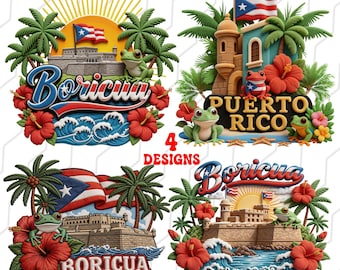 Boricua Pride Puerto Rico PNG Bundle - 4 High-Res Sublimation Designs