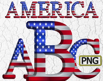 USA Flagge Alphabet PNG Clipart: 3D Patriotische Schrift Amerikanische Flagge Sublimationsdesign