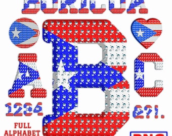 Puerto Rico Flag Alphabet PNG Bundle | Full A-Z, 0-9 (Digital Download)